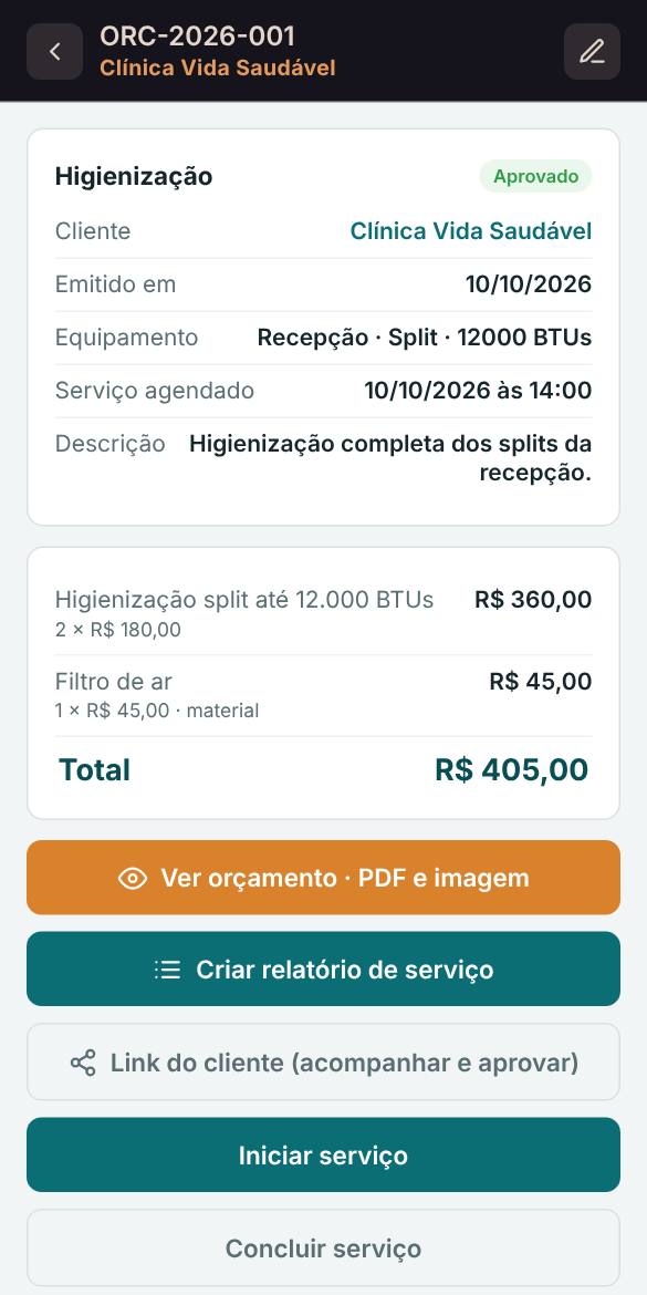 Tela de orçamento